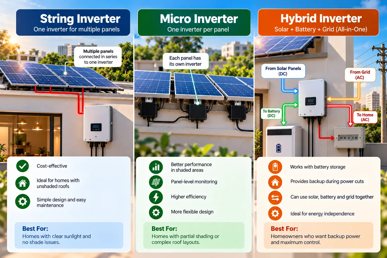 Types of Solar Inverters Explained: String, Micro and Hybrid