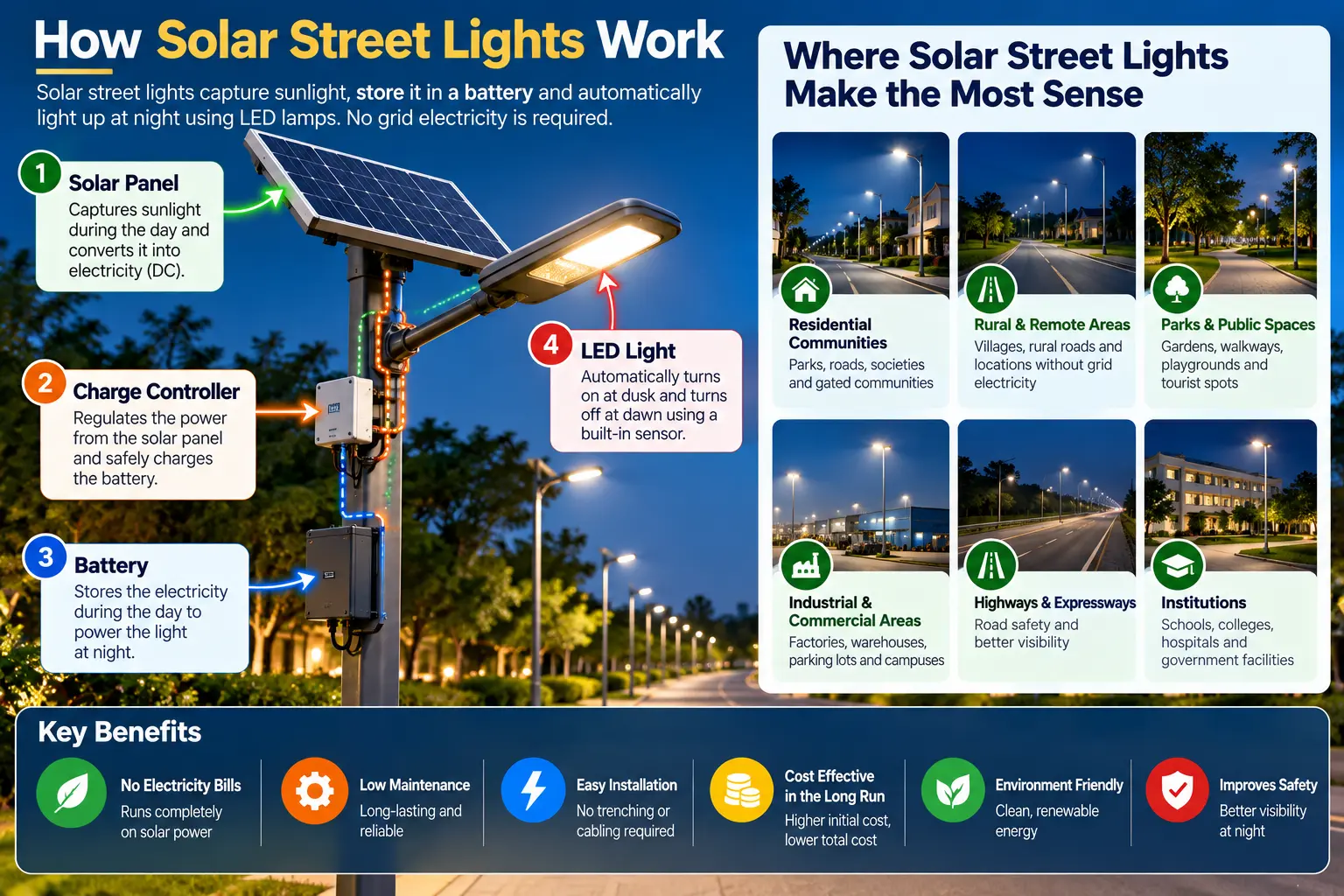 How Solar Street Lights Work and Where They Make the Most Sense